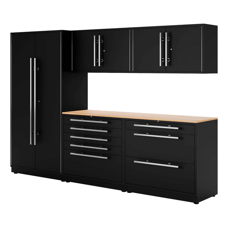 Proslat Lux Black 10-Foot 6-Piece Garage Cabinet System with Maple Countertop
