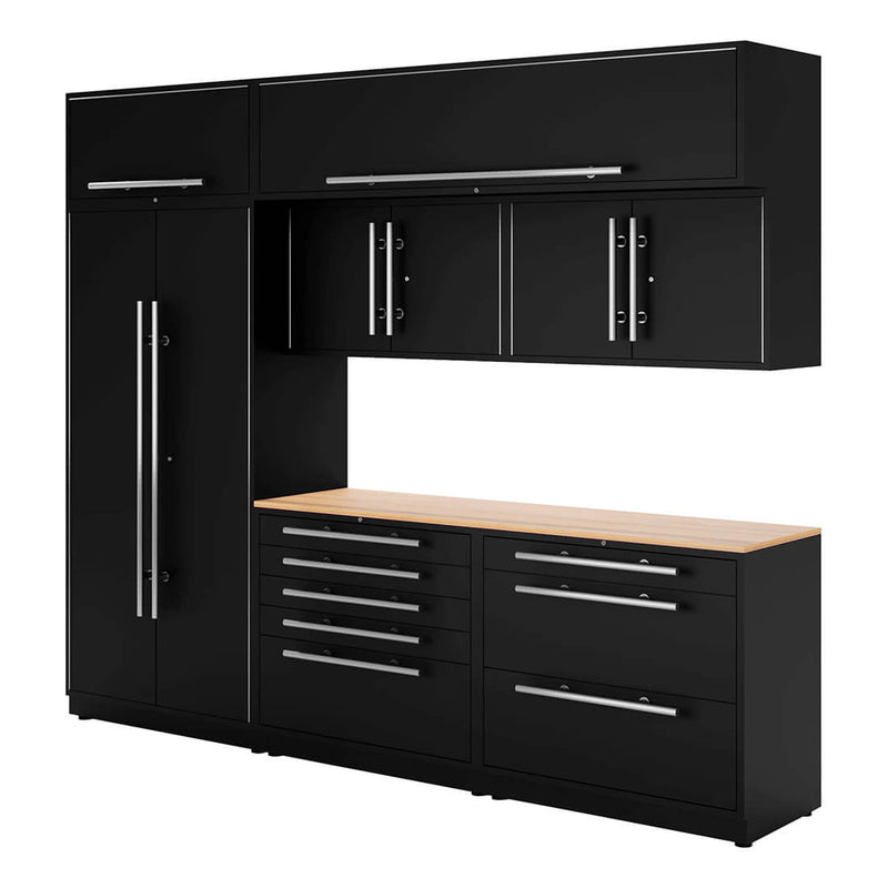 Proslat Lux Black 10-Foot 8-Piece Garage Cabinet System with Maple Countertop