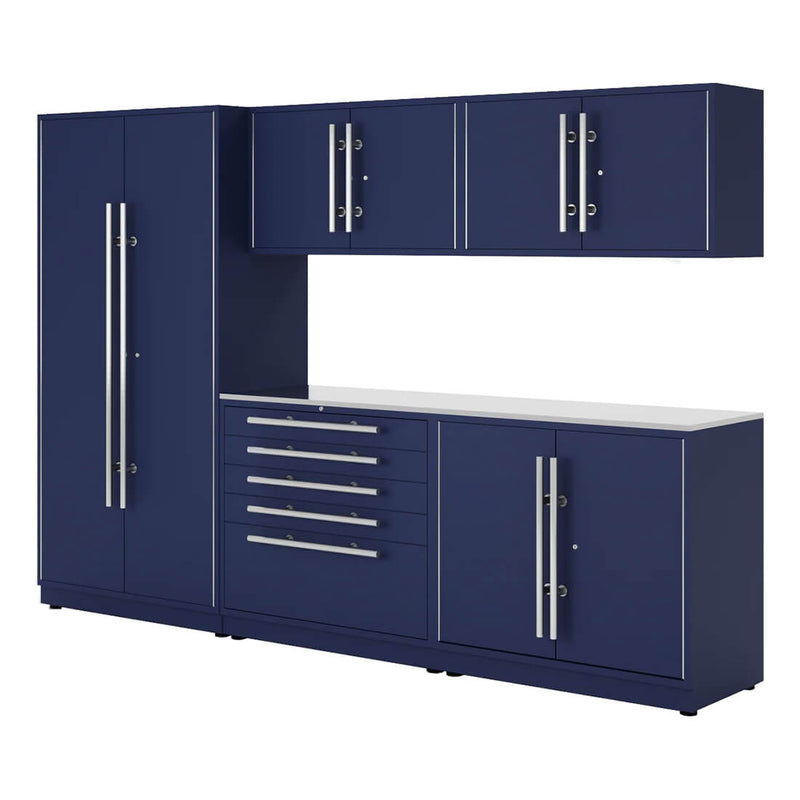 Proslat Lux Midnight Blue 10-Foot 6-Piece Garage Cabinet System with Stainless Steel Worktop