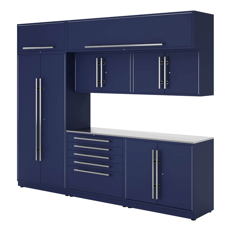Proslat Lux Midnight Blue 10-Foot 8-Piece Garage Cabinet System with Stainless Steel Worktop