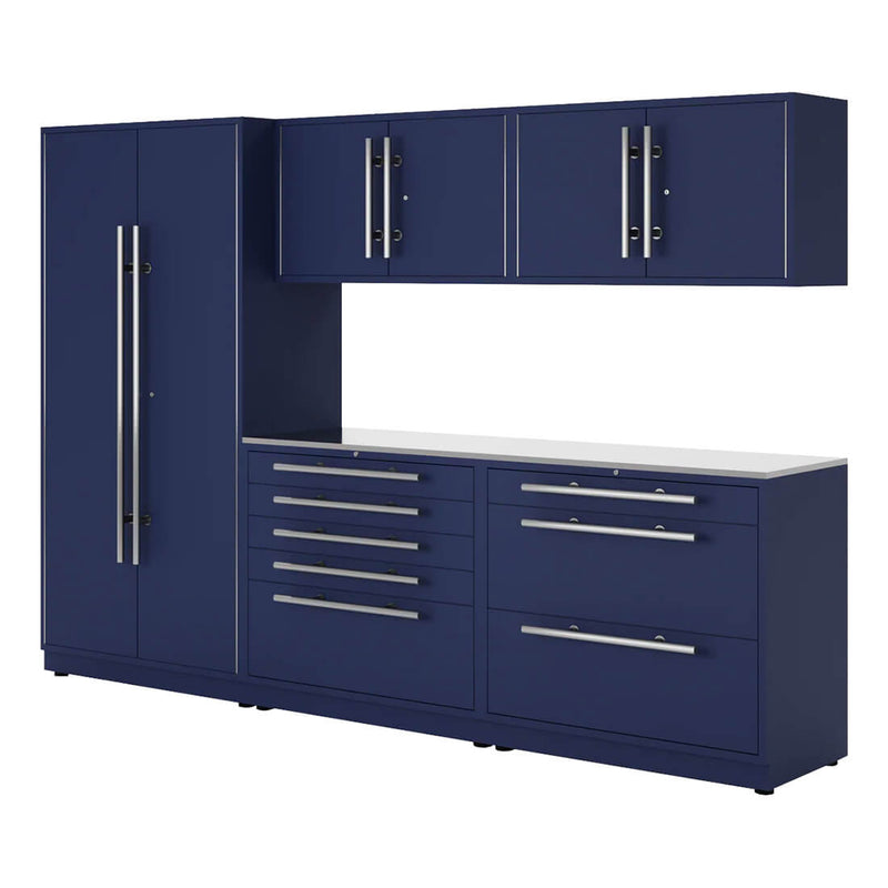 Proslat Lux Midnight Blue 10-Foot 6-Piece Garage Cabinet System with Stainless Steel Countertop