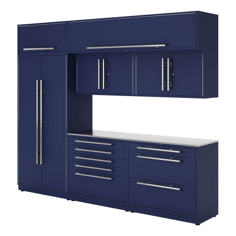 Proslat Lux Midnight Blue 10-Foot 8-Piece Garage Cabinet System with Maple Countertop