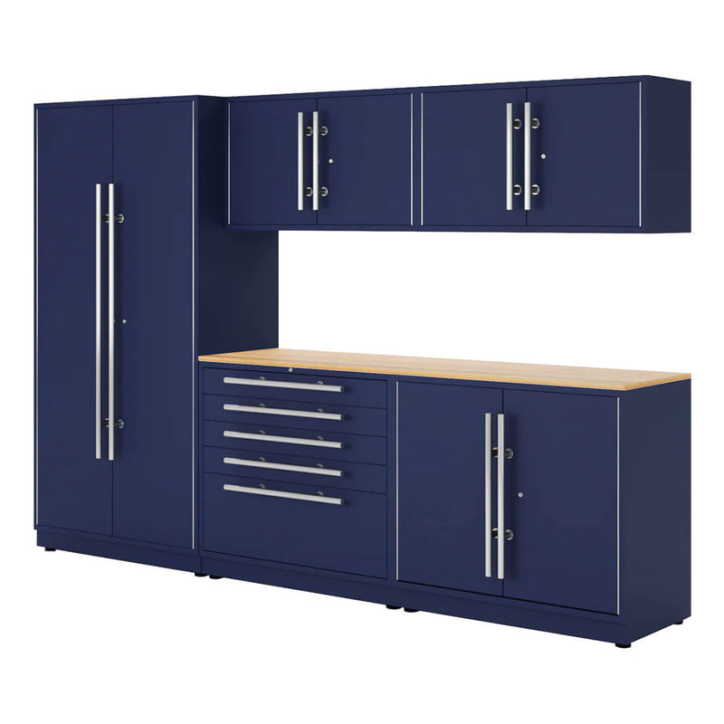 Proslat Lux Midnight Blue 10-Foot 6-Piece Garage Cabinet System with Maple Worktop
