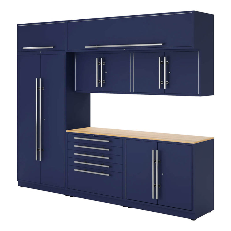 Proslat Lux Midnight Blue 10-Foot 8-Piece Garage Cabinet System with Maple Worktop