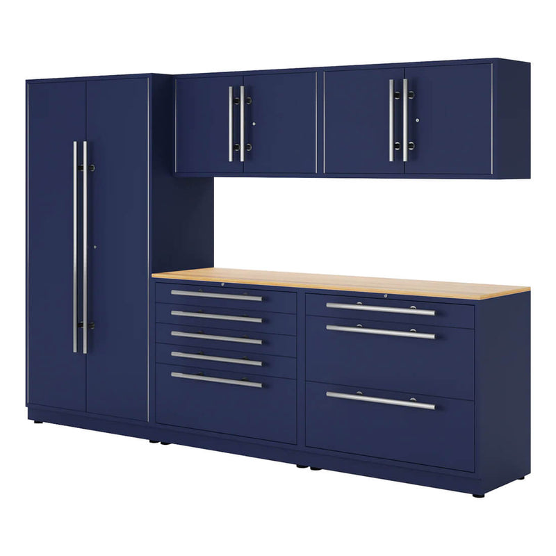 Proslat Lux Midnight Blue 10-Foot 6-Piece Garage Cabinet System with Maple Countertop