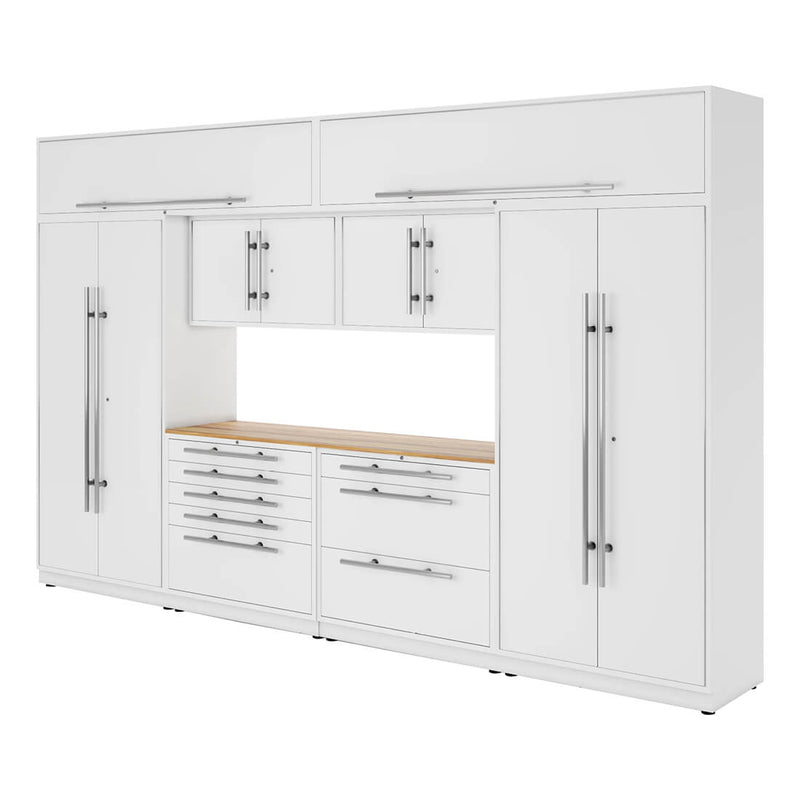 Proslat Lux Pure White 13-Foot 9-Piece Garage Cabinet System with Live Edge Wood Countertop