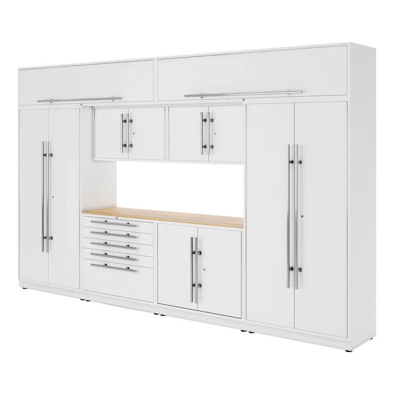 Proslat Lux Pure White 13-Foot 9-Piece Garage Cabinet System with Maple Worktop