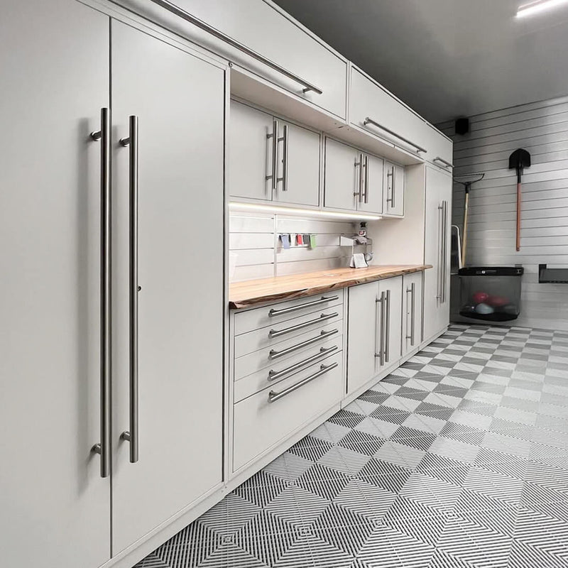 Proslat Lux Pure White 13-Foot 9-Piece Garage Cabinet System with Maple Worktop