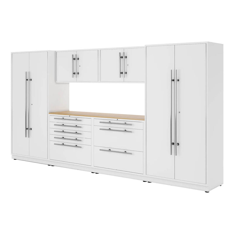 Proslat Lux Pure White 13-Foot 7-Piece Garage Cabinet System with Maple Countertop