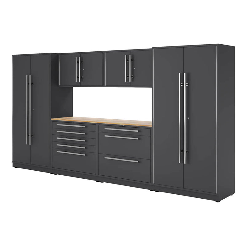Proslat Lux Storm Gray 13-Foot 7-Piece Garage Cabinet System with Live Edge Wood Countertop