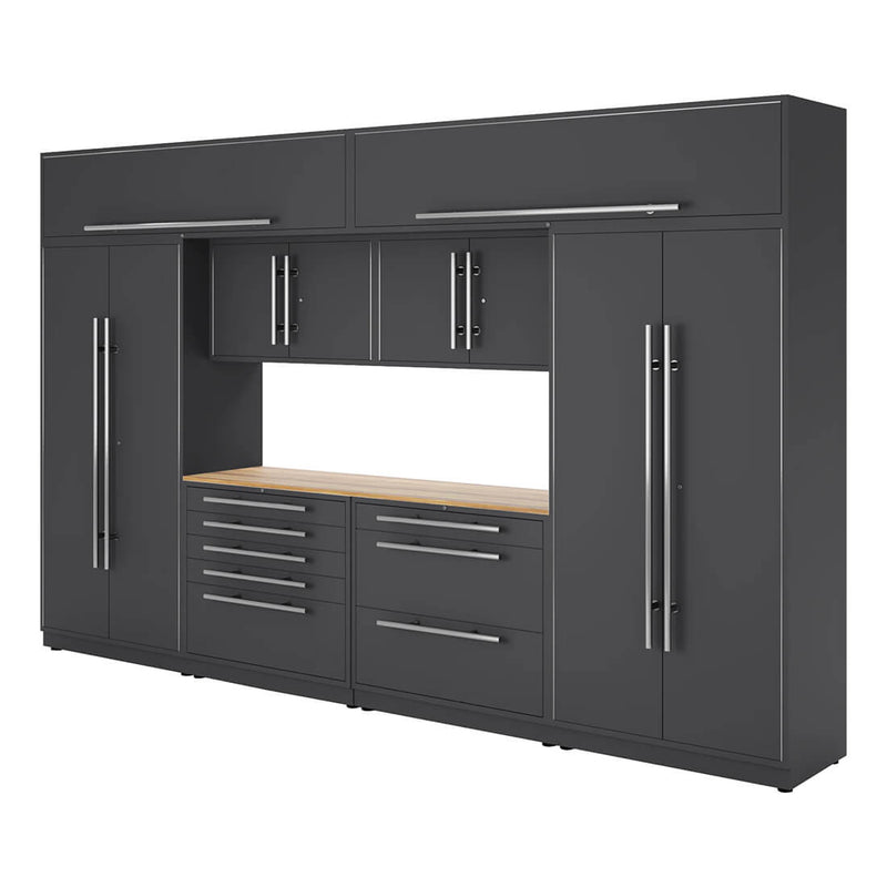 Proslat Lux Storm Gray 13-Foot 9-Piece Garage Cabinet System with Live Edge Wood Countertop