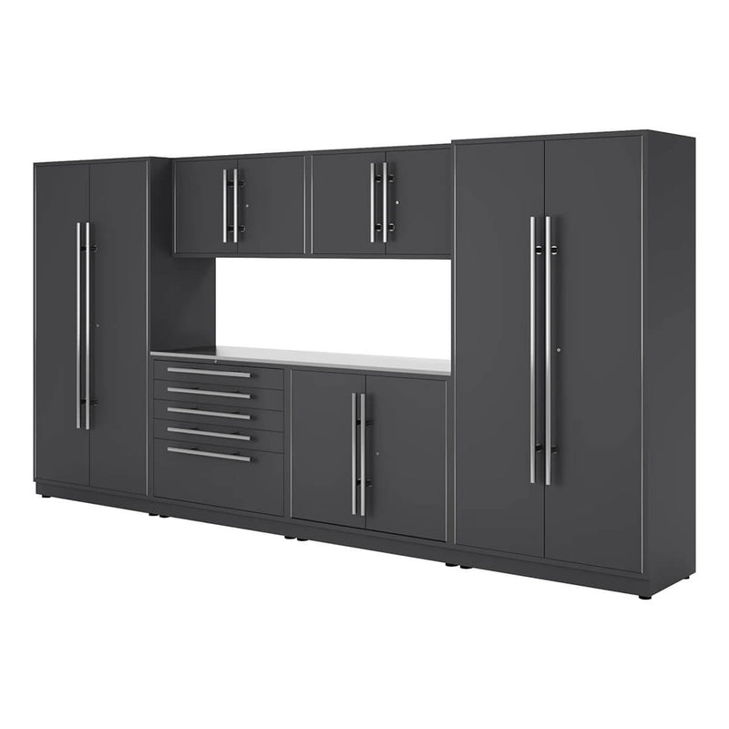 Proslat Lux Storm Gray 13-Foot 7-Piece Garage Cabinet System with Stainless Steel Worktop