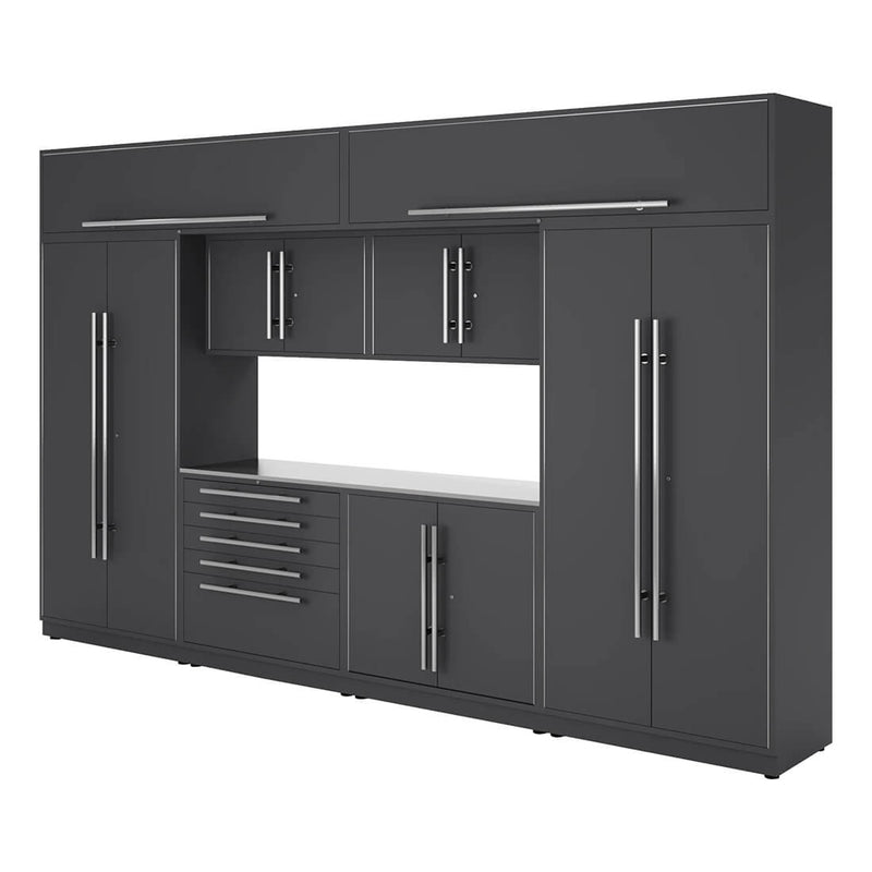 Proslat Lux Storm Gray 13-Foot 9-Piece Garage Cabinet System with Stainless Steel Worktop