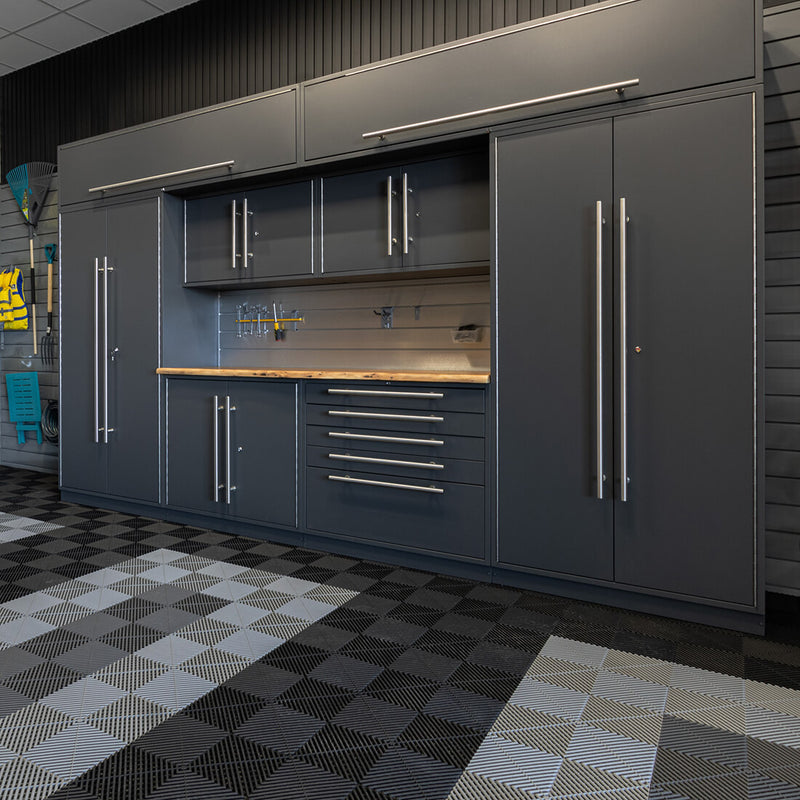 Proslat Lux Storm Gray 13-Foot 9-Piece Garage Cabinet System with Stainless Steel Worktop