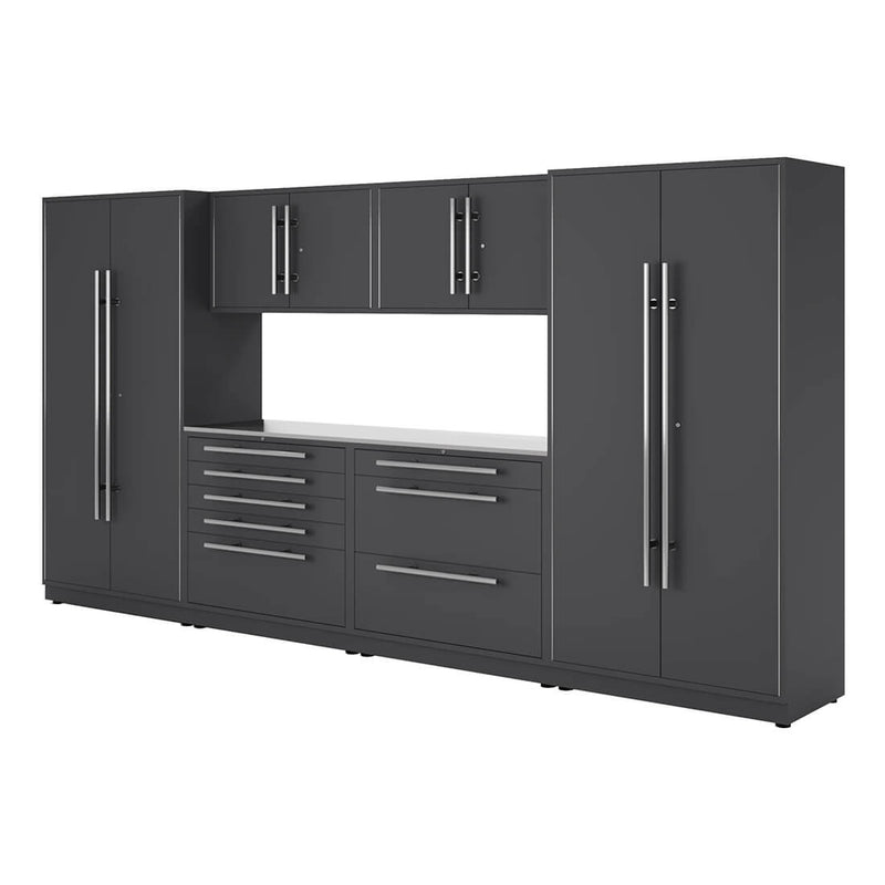 Proslat Lux Storm Gray 13-Foot 7-Piece Garage Cabinet System with Stainless Steel Countertop