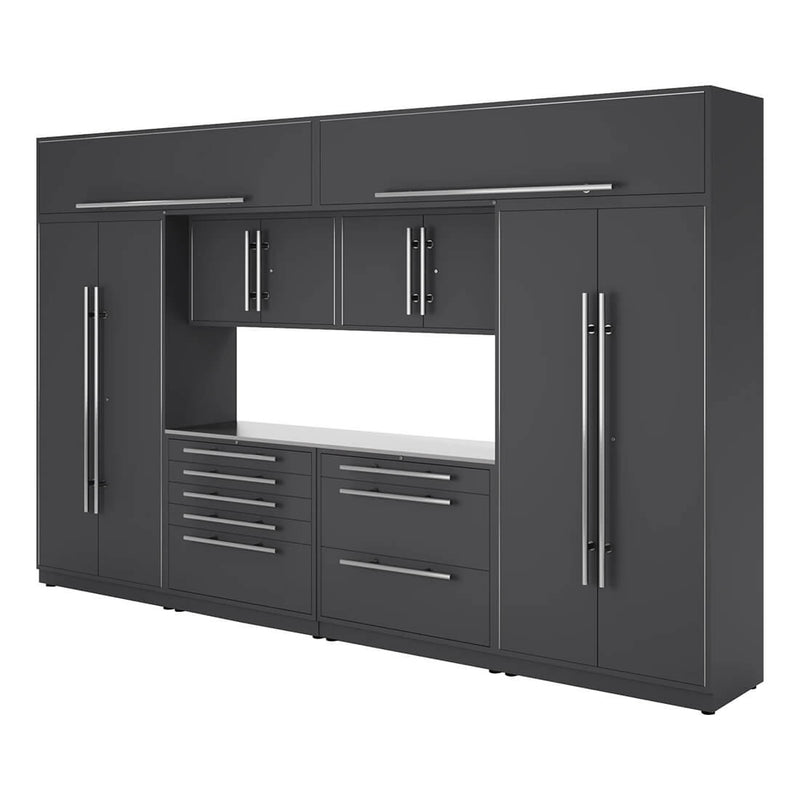 Proslat Lux Storm Gray 13-Foot 9-Piece Garage Cabinet System with Stainless Steel Countertop