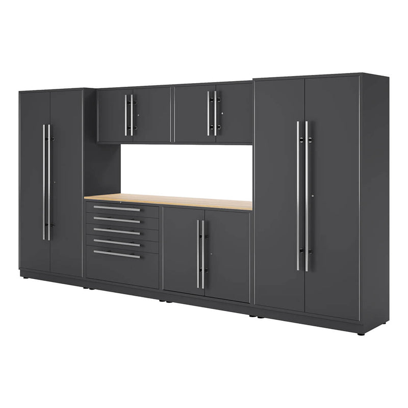 Proslat Lux Storm Gray 13-Foot 7-Piece Garage Cabinet System with Maple Worktop