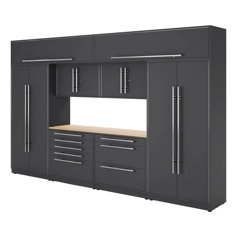 Proslat Lux Storm Gray 13-Foot 9-Piece Garage Cabinet System with Maple Countertop