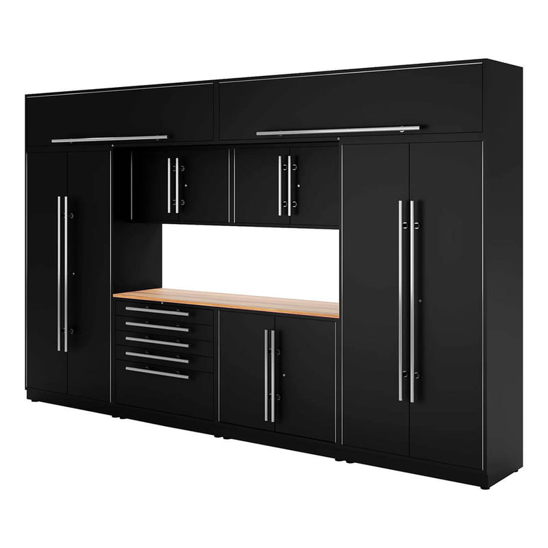 Proslat Lux Black 13-Foot 9-Piece Garage Cabinet System with Live Edge Wood Worktop