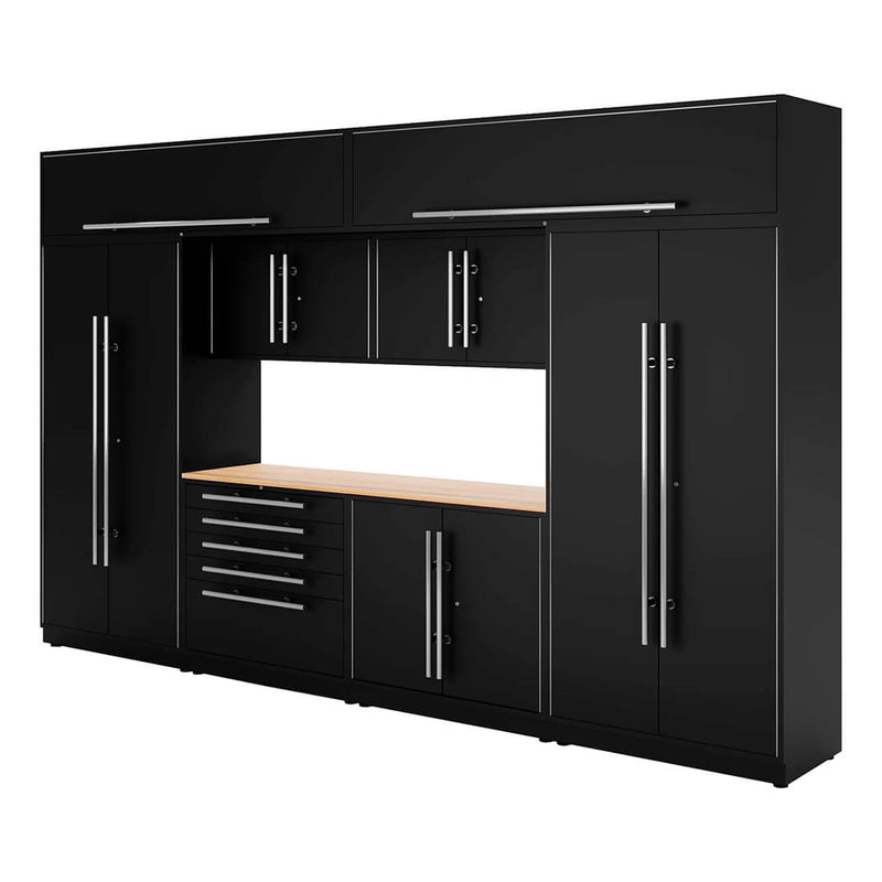 Proslat Lux Black 13-Foot 9-Piece Garage Cabinet System with Maple Worktop