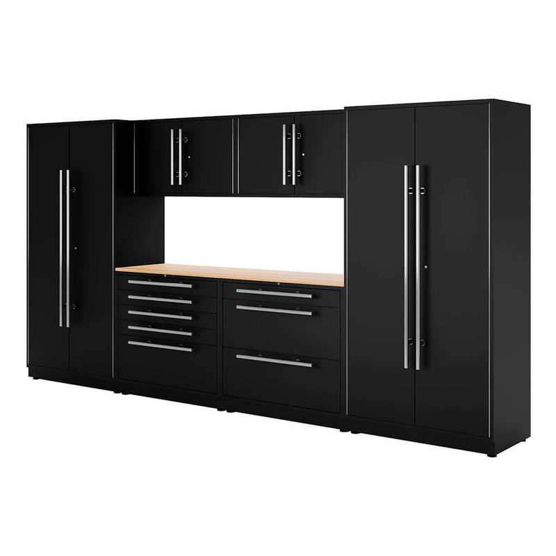 Proslat Lux Black 13-Foot 7-Piece Garage Cabinet System with Maple Countertop
