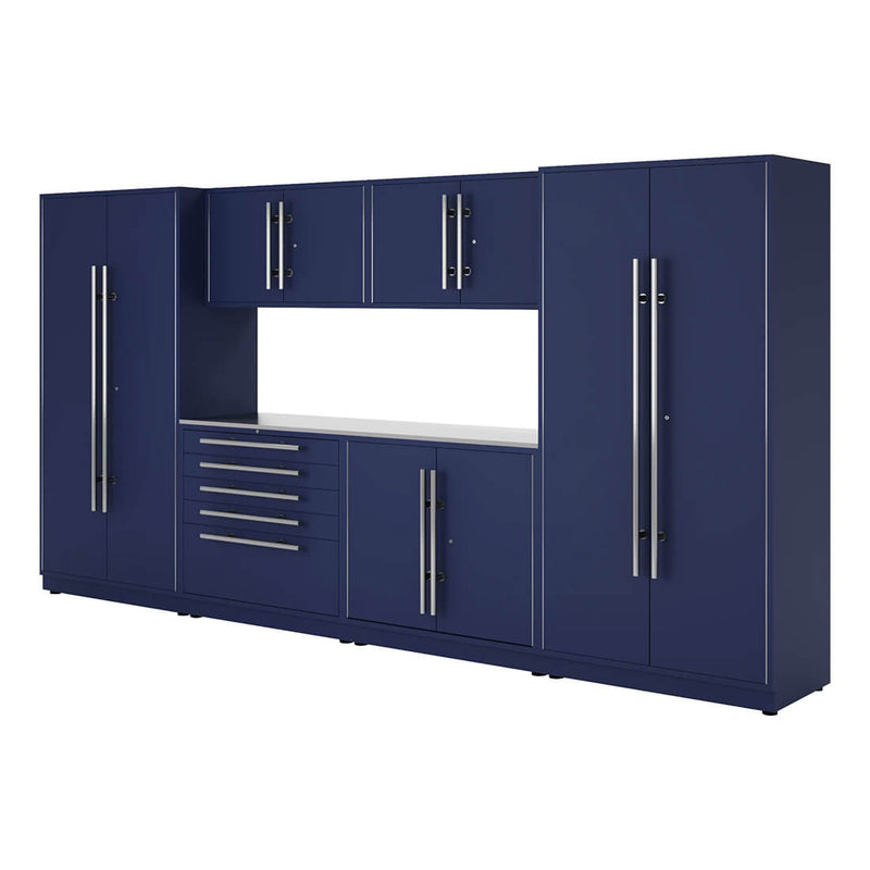 Proslat Lux Midnight Blue 13-Foot 7-Piece Garage Cabinet System with Stainless Steel Worktop