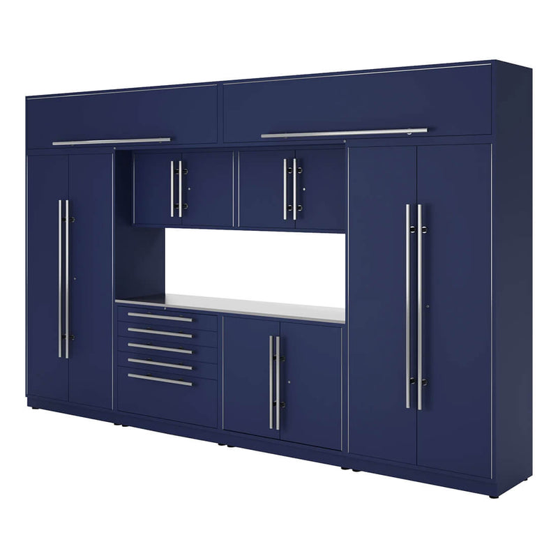 Proslat Lux Midnight Blue 13-Foot 9-Piece Garage Cabinet System with Stainless Steel Worktop
