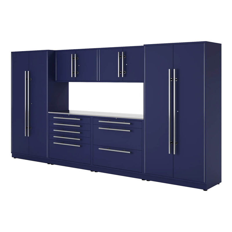 Proslat Lux Midnight Blue 13-Foot 7-Piece Garage Cabinet System with Stainless Steel Countertop
