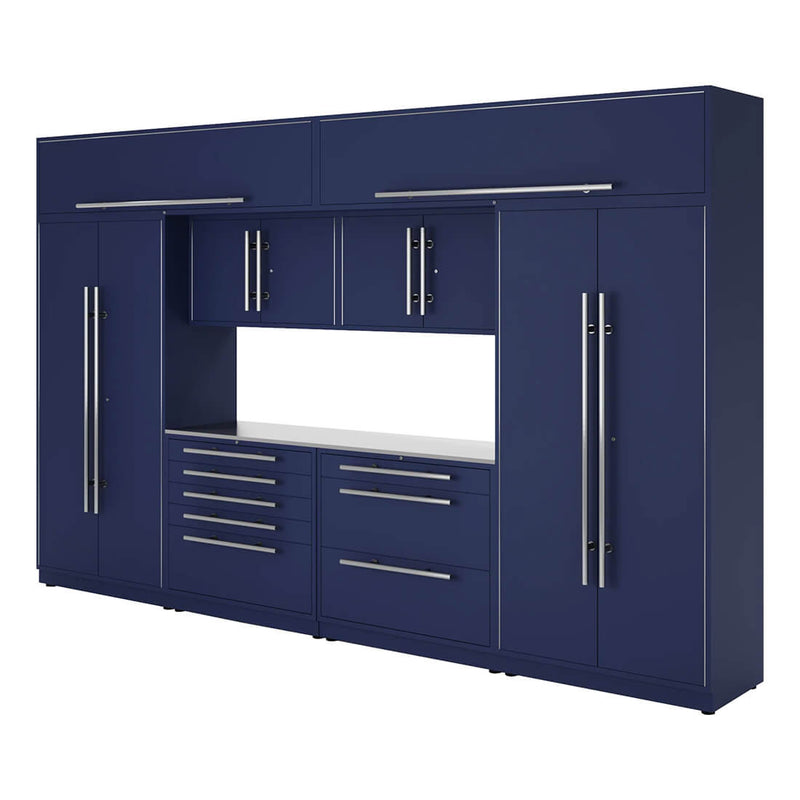 Proslat Lux Midnight Blue 13-Foot 9-Piece Garage Cabinet System with Stainless Steel Countertop
