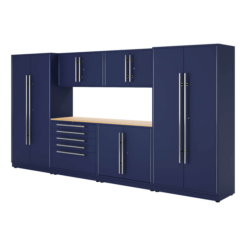 Proslat Lux Midnight Blue 13-Foot 7-Piece Garage Cabinet System with Maple Worktop