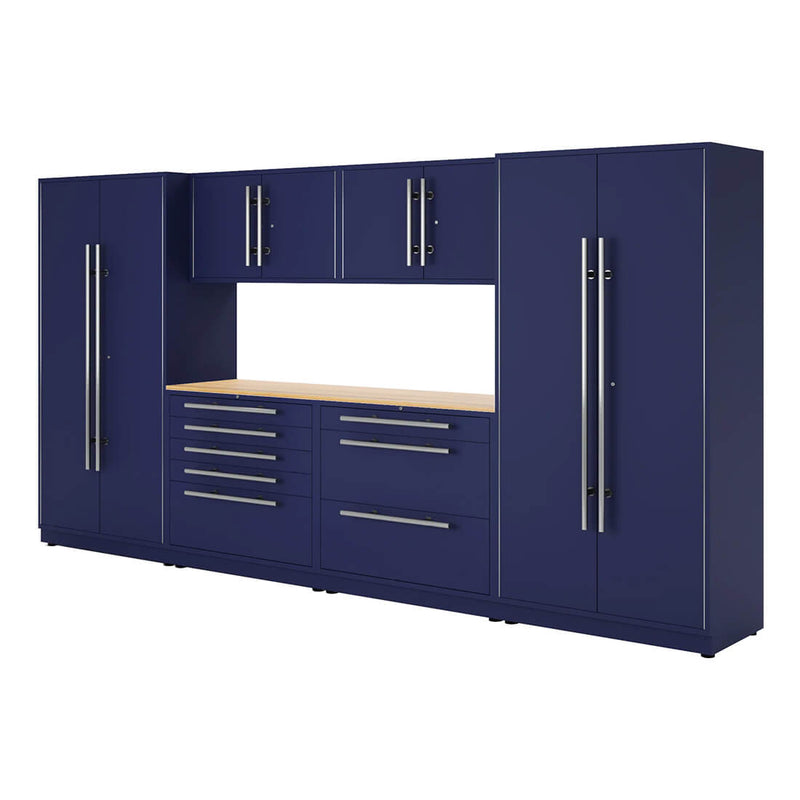 Proslat Lux Midnight Blue 13-Foot 7-Piece Garage Cabinet System with Maple Countertop