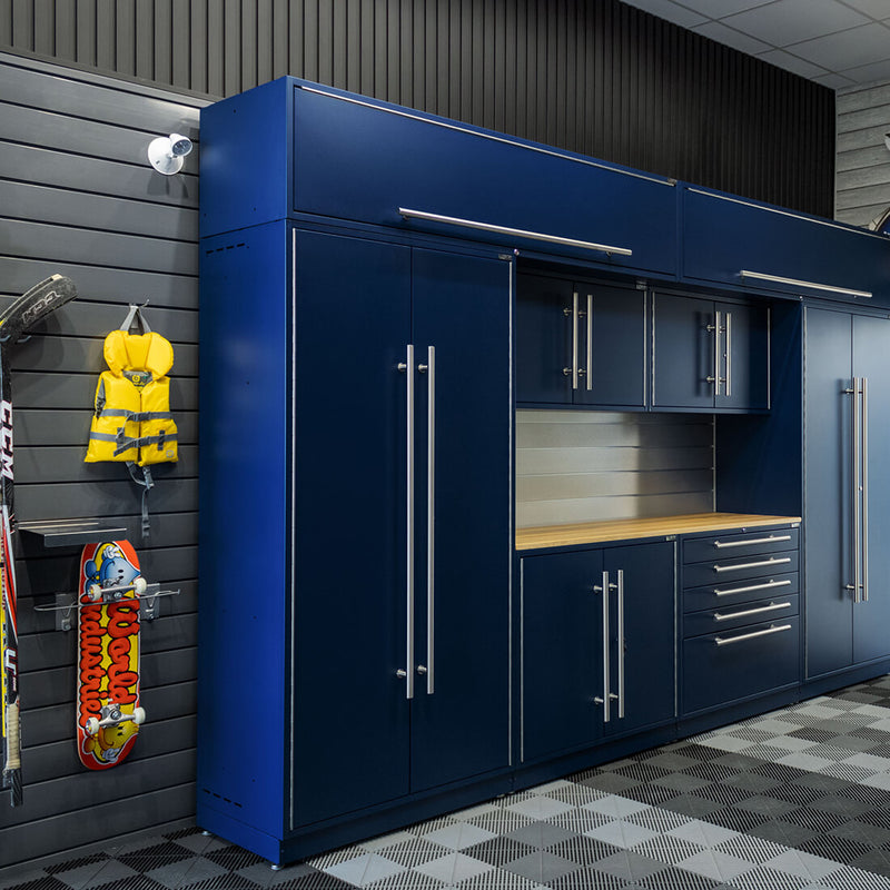 Proslat Lux Midnight Blue 13-Foot 7-Piece Garage Cabinet System with Maple Countertop