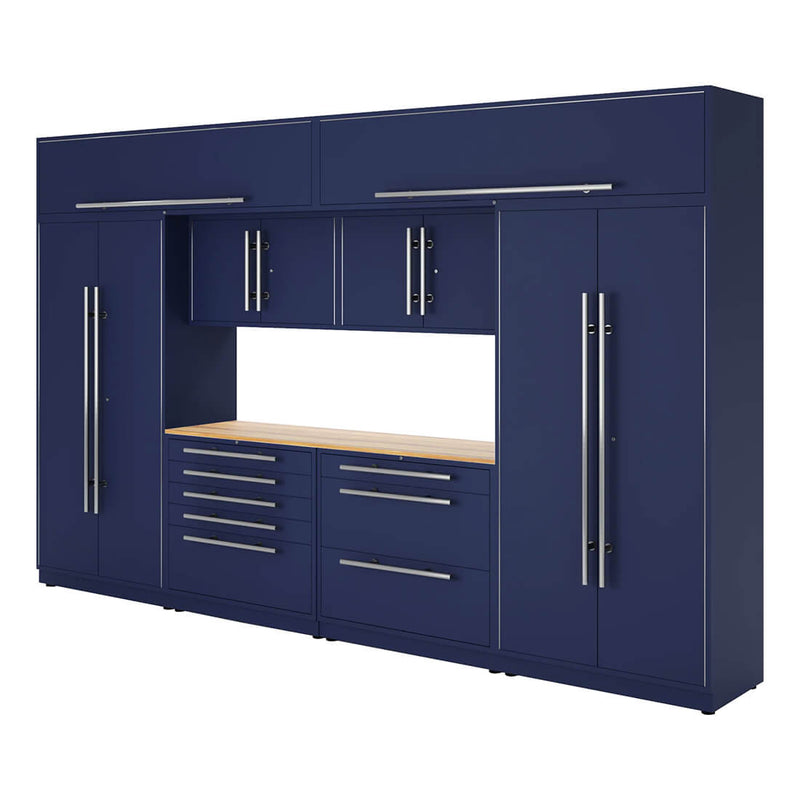 Proslat Lux Midnight Blue 13-Foot 9-Piece Garage Cabinet System with Maple Countertop