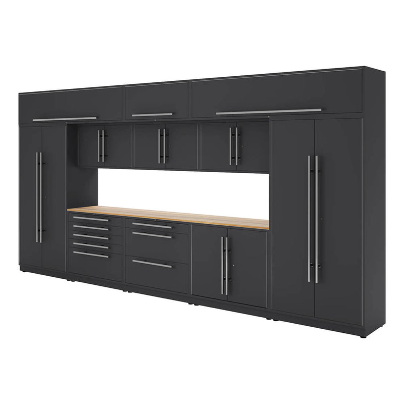 Proslat Lux Storm Gray 16-Foot 13-Piece Garage Cabinet System with Live Edge Wood Worktop
