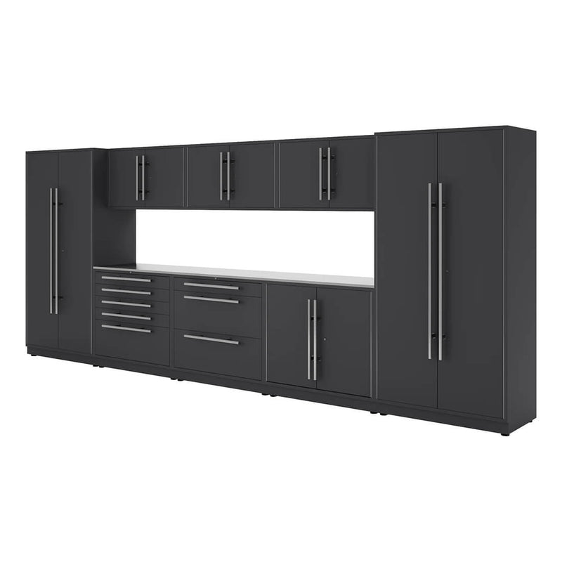 Proslat Lux Storm Gray 16-Foot 10-Piece Garage Cabinet System with Stainless Steel Worktop
