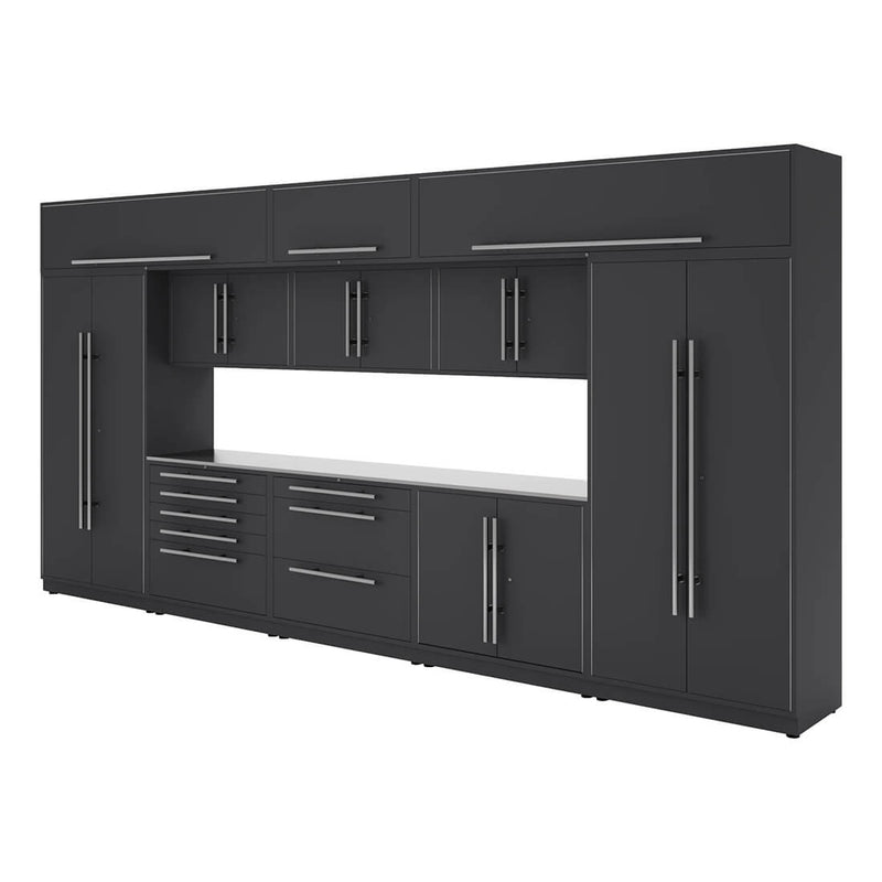 Proslat Lux Storm Gray 16-Foot 13-Piece Garage Cabinet System with Stainless Steel Worktop
