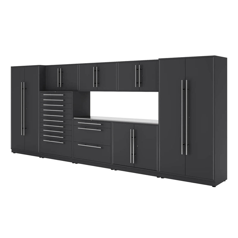 Proslat Lux Storm Gray 16-Foot 9-Piece Garage Cabinet System with Stainless Steel Worktop