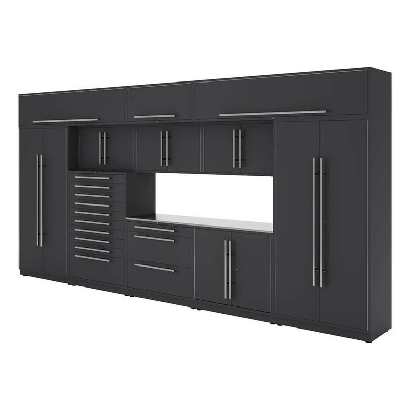 Proslat Lux Storm Gray 16-Foot 12-Piece Garage Cabinet System with Stainless Steel Worktop