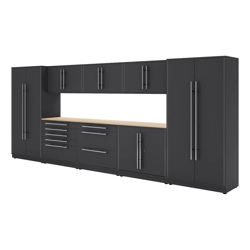 Proslat Lux Storm Gray 16-Foot 10-Piece Garage Cabinet System with Maple Worktop