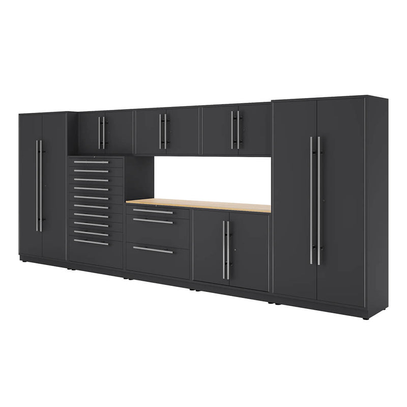 Proslat Lux Storm Gray 16-Foot 9-Piece Garage Cabinet System with Maple Worktop