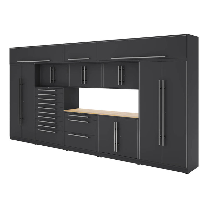 Proslat Lux Storm Gray 16-Foot 12-Piece Garage Cabinet System with Maple Worktop