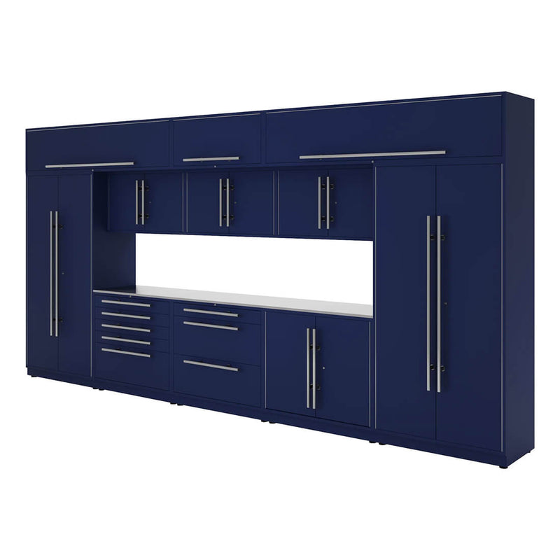 Proslat Lux Midnight Blue 16-Foot 13-Piece Garage Cabinet System with Stainless Steel Worktop