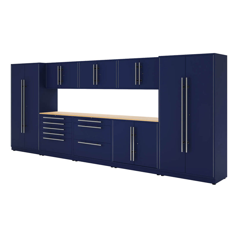 Proslat Lux Midnight Blue 16-Foot 10-Piece Garage Cabinet System with Maple Worktop