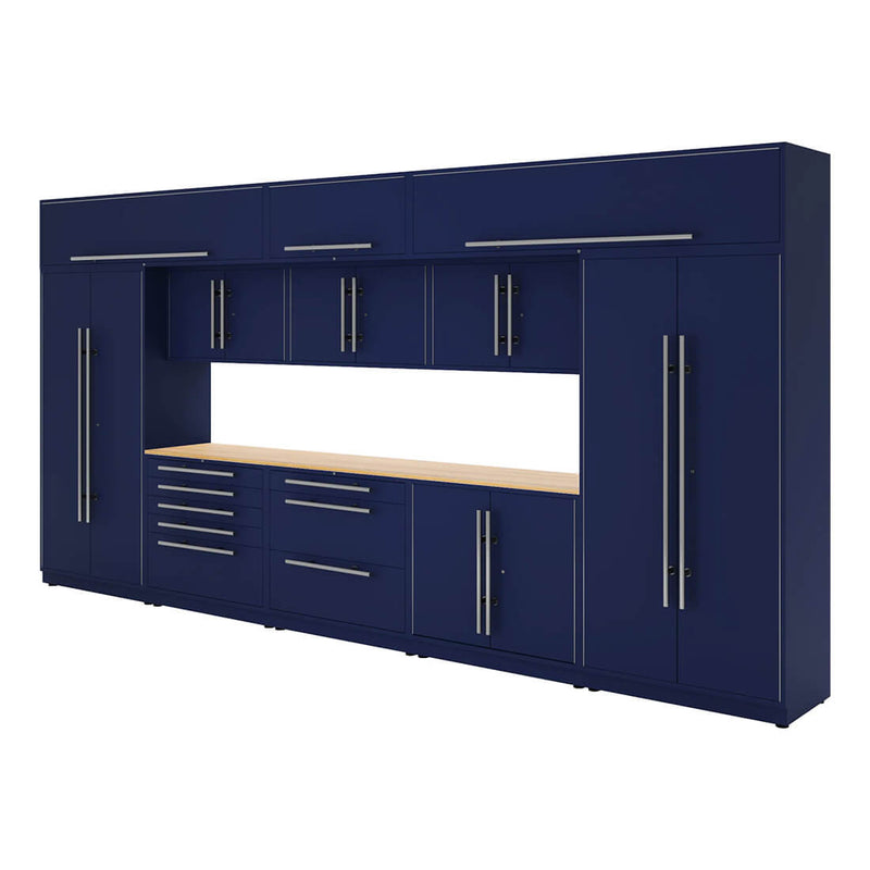 Proslat Lux Midnight Blue 16-Foot 13-Piece Garage Cabinet System with Maple Worktop