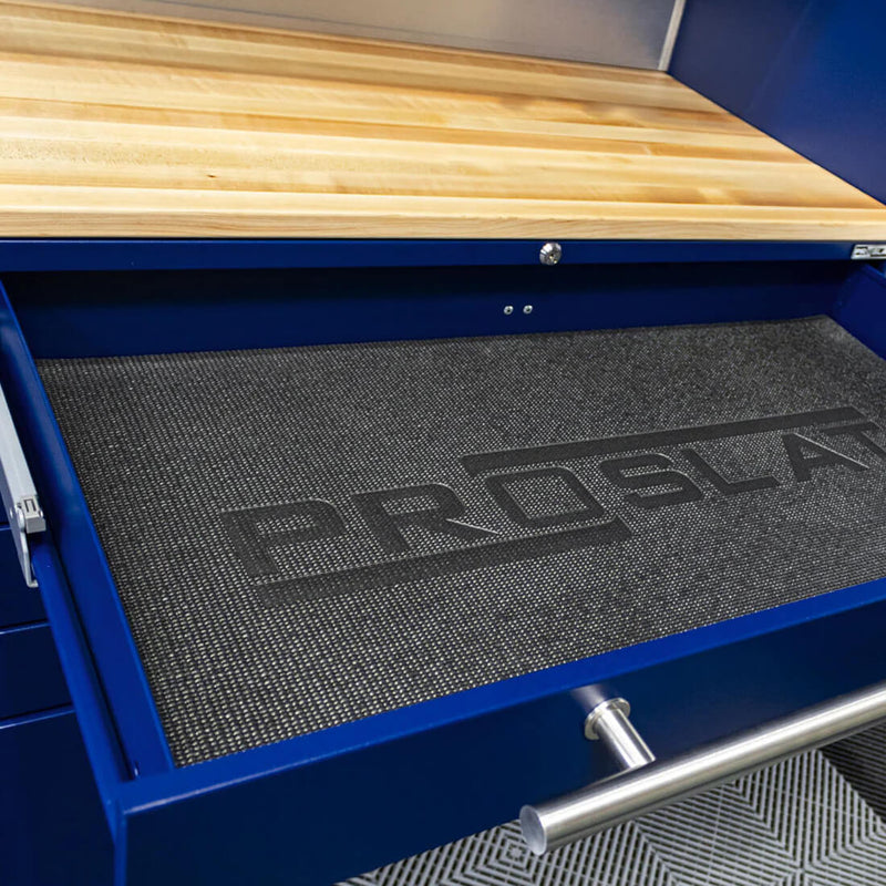 Proslat Lux Midnight Blue 16-Foot 9-Piece Garage Cabinet System with Maple Worktop