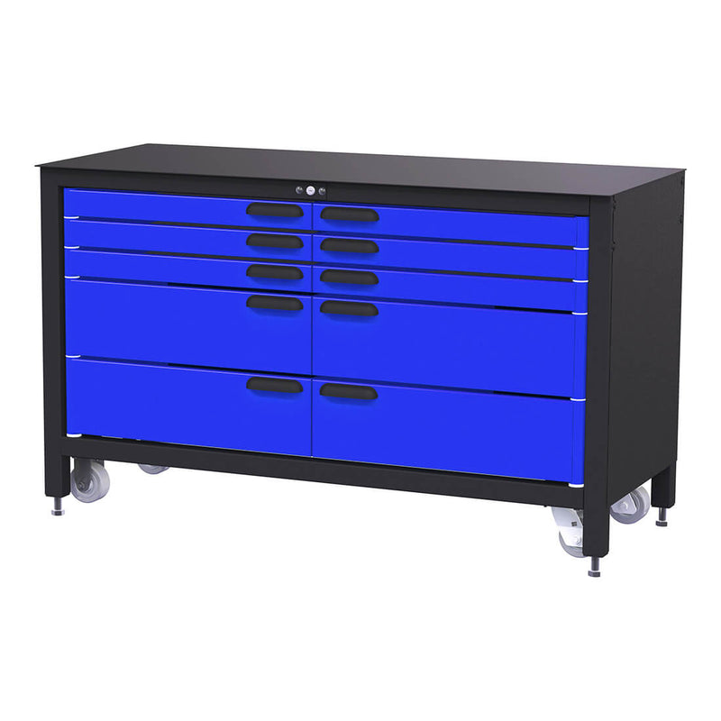 Swivel Storage Solutions 10-Drawer 60-Inch Rolling Workbench (Blue)