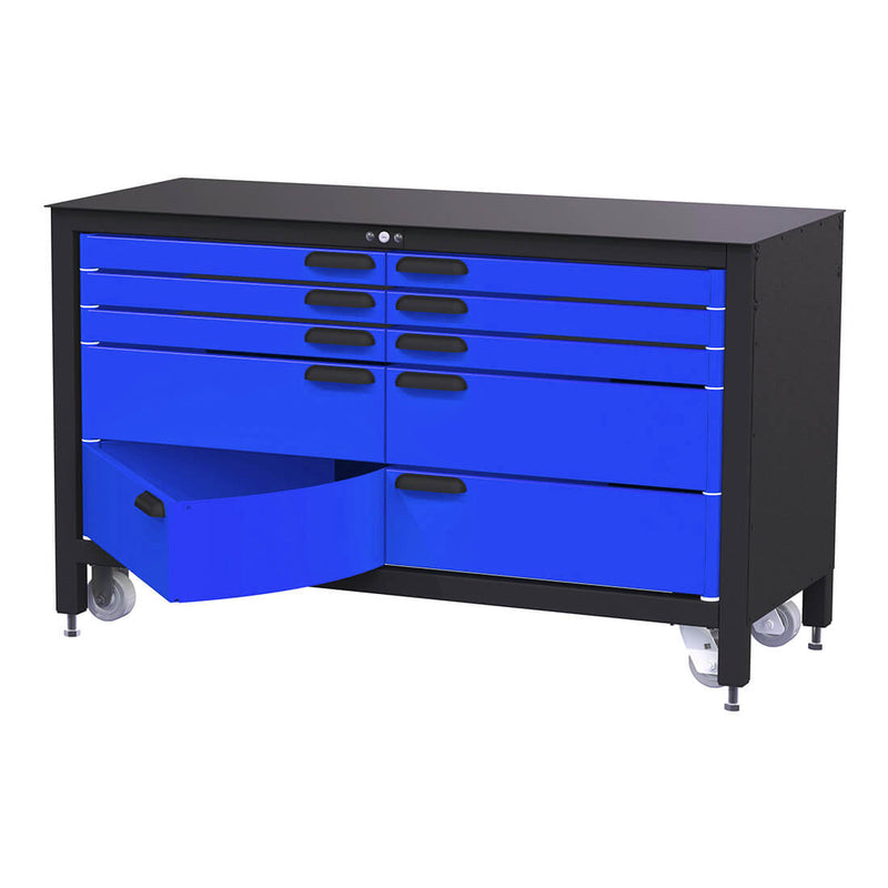 Swivel Storage Solutions 10-Drawer 60-Inch Rolling Workbench (Blue)