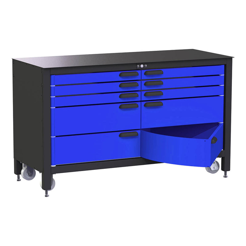 Swivel Storage Solutions 10-Drawer 60-Inch Rolling Workbench (Blue)