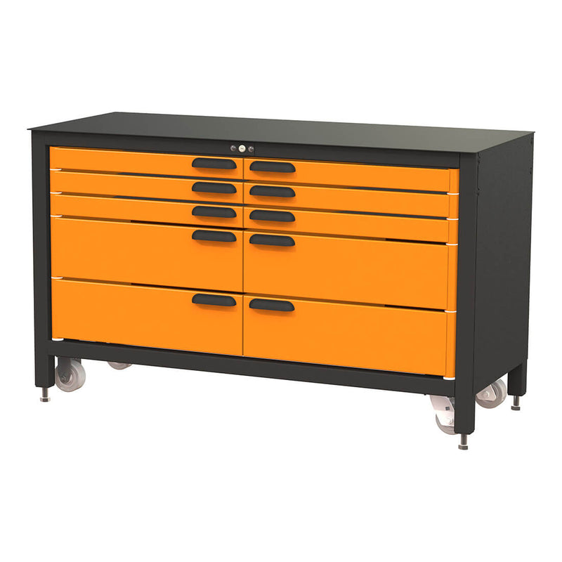 Swivel Storage Solutions 10-Drawer 60-Inch Rolling Workbench (Orange)