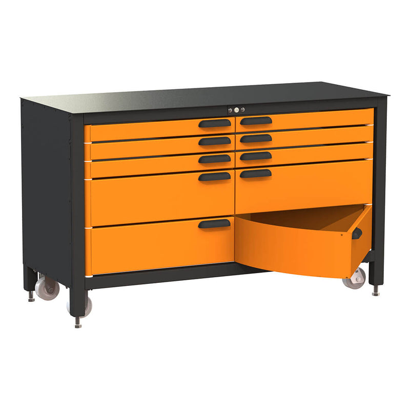 Swivel Storage Solutions 10-Drawer 60-Inch Rolling Workbench (Orange)